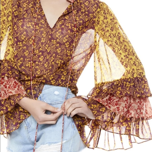 Alice + Olivia Floral Sheer Blouse - Yellow and Red - Picture 6 of 12